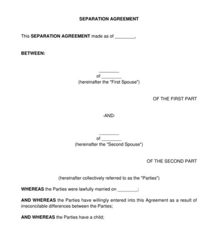 What should a separation agreement contain?